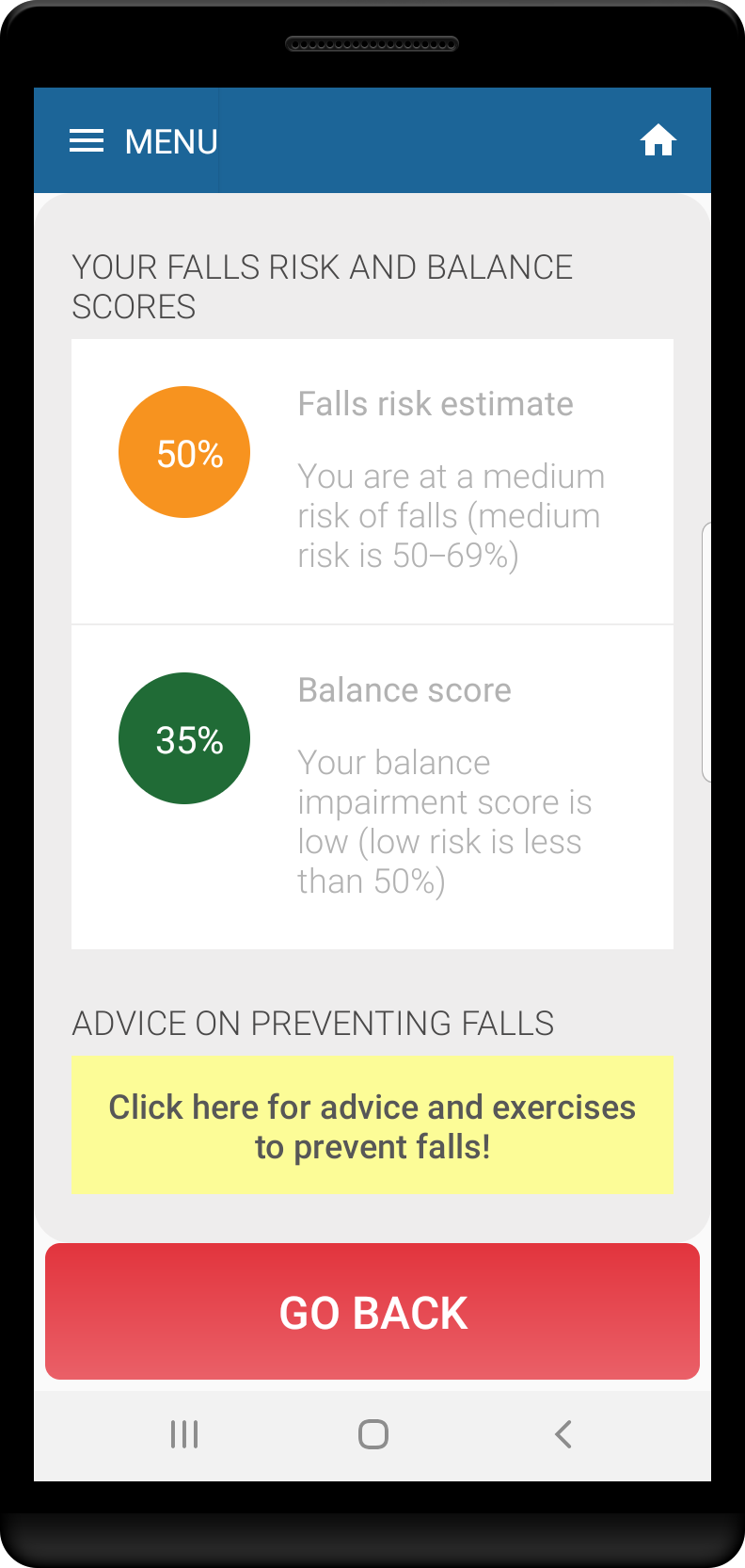 Advice and exercises to prevent falls